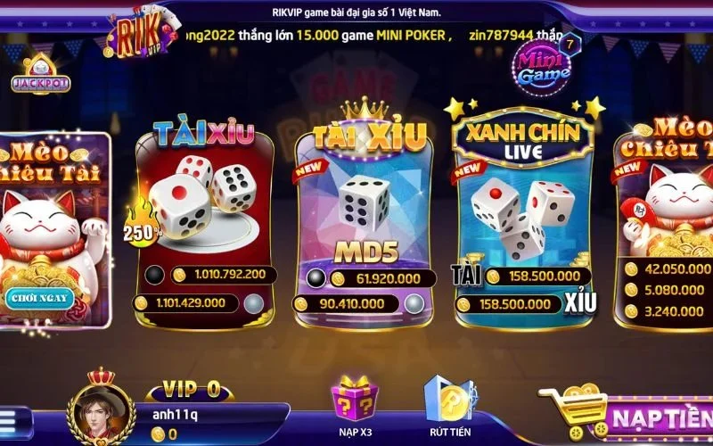 Giao diện bắt mắt của Rikvip thu hút người chơi ngay từ lần đầu