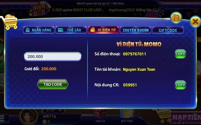 Trải nghiệm nạp tiền qua ví điện tử tại Rikvip nhanh gọn an toàn và tiện lợi